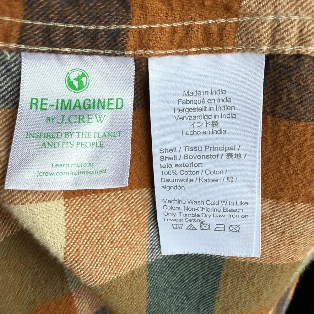 J.Crew Men's Brown Green & White Buffalo Check Long Sleeve Flannel Shirt- Size M